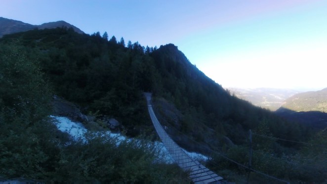 Bridge over the Bionnassay Glacier torrent